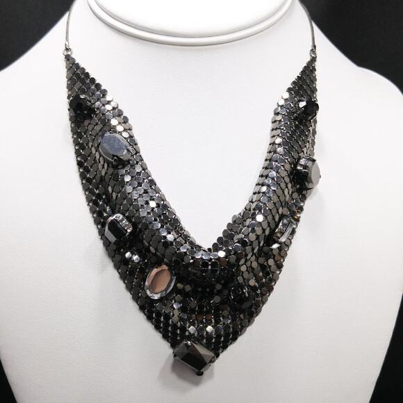 Chico's Gunmetal Gray Large Rhinestone Mesh Necklace, 19 Inches - Picture 3 of 8